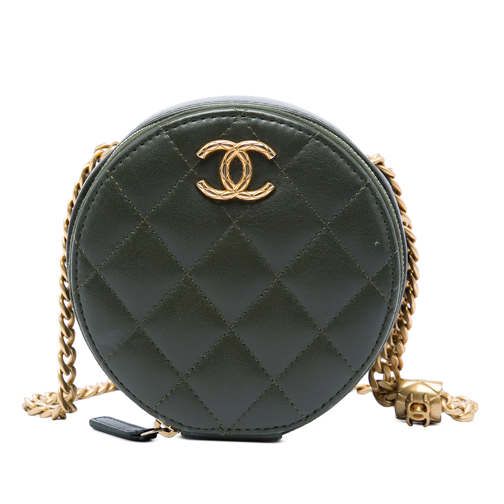 Pre-Loved Chanel CC Quilted Lambskin Round Clutch with Chain